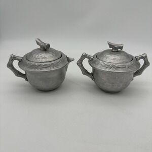 Vintage Everlast Aluminum Bamboo Sugar and Creamer Bowl